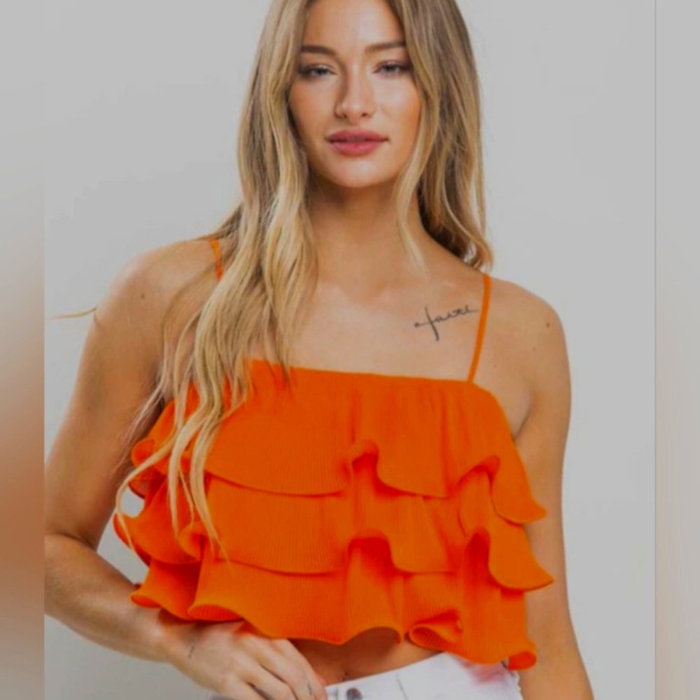 Better BE Orange Ruffled Women's Top
